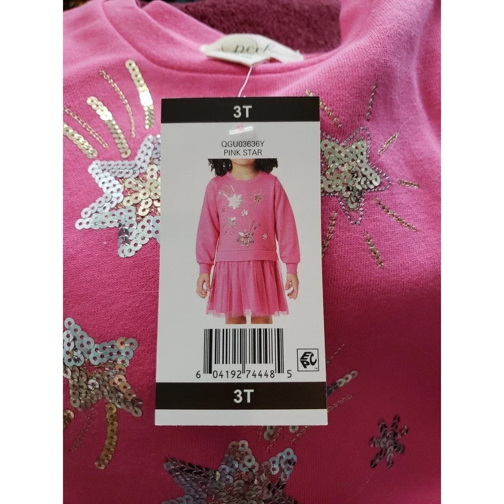 Peek Toddler Girls NWT Dress long Sleeve Pink Sequence Size‎ 3T